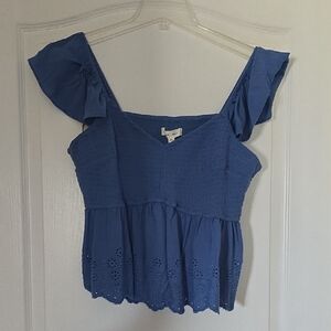 Chic Blue Smocked Women's Blouse